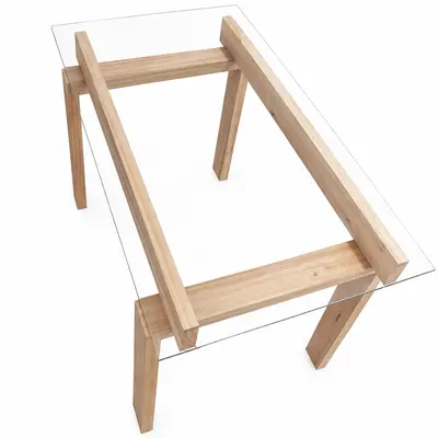 Mesa de madera con vidrio 