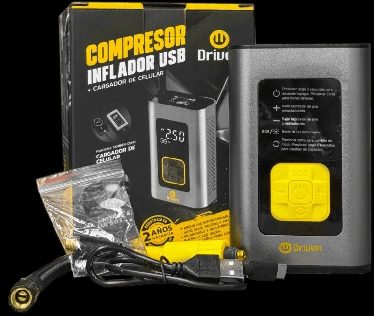 Compresor aire USB y cargador 
