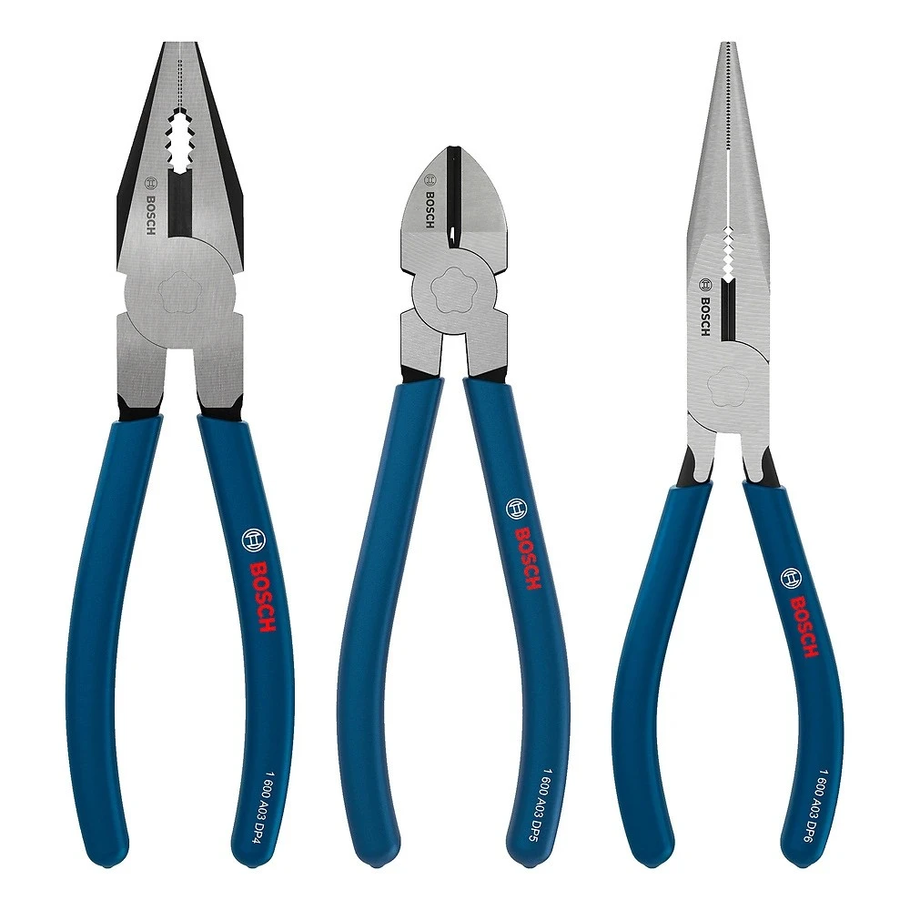 Set de alicates 3 piezas con mango de goma Bosch