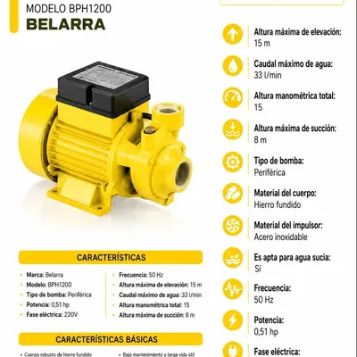 Bomba De Agua Periférica 1/2 Hp Belarra thumbnail 3