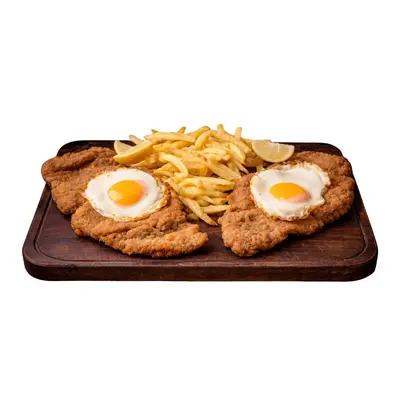 Dos Milanesas a Caballo con Fritas