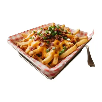 Porcion de Papas Fritas con Cheddar, Panceta y verdeo