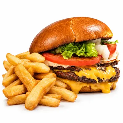 Hamburgesa Doble Con Papas Fritas