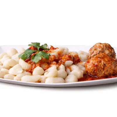 Ñoquis con Tuco y Albondigas
