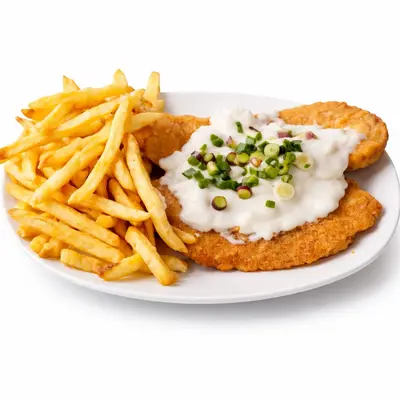 Milanesa al Verdeo con Papas Fritas